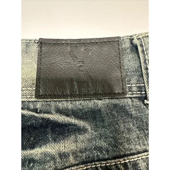 Y2K S2 Mens Wear Patch Embroidery Baggy Jeans  Hip Hop Vintage Blue Jeans 50x31 - Picture 5 of 14